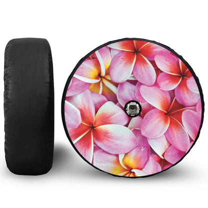 Pink Frangipani Flower Print Tire Cover With Camera Hole