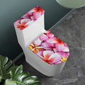 Pink Frangipani Flower Print Toilet Lid And Tank Cover Set
