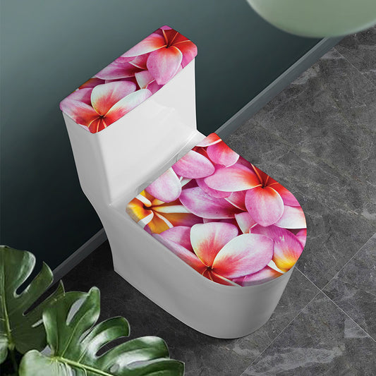 Pink Frangipani Flower Print Toilet Lid And Tank Cover Set
