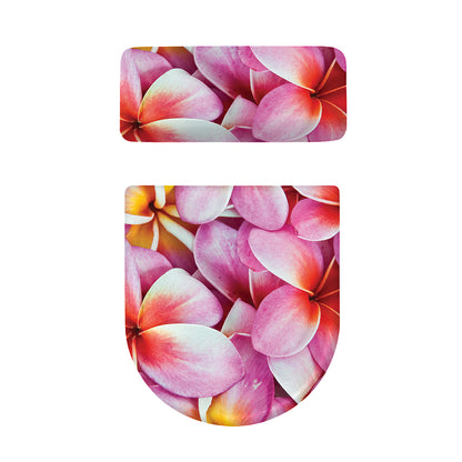 Pink Frangipani Flower Print Toilet Lid And Tank Cover Set