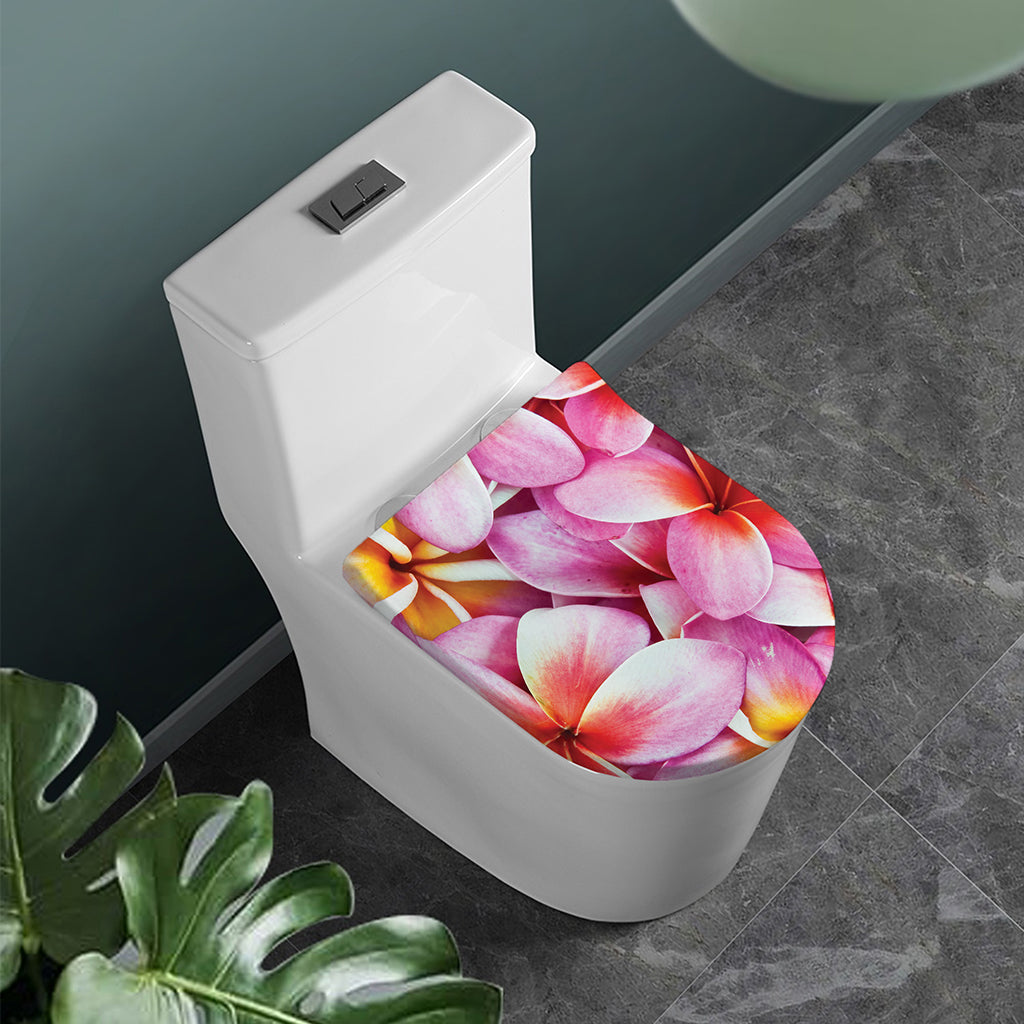 Pink Frangipani Flower Print Toilet Lid Cover
