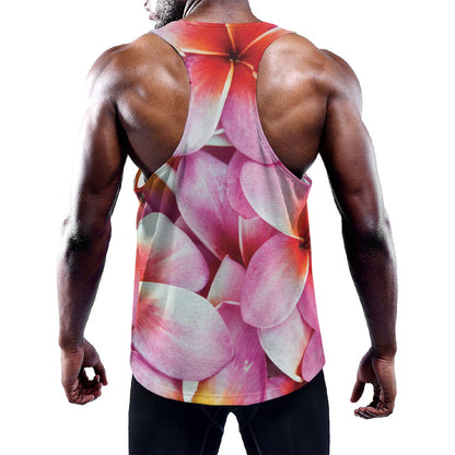 Pink Frangipani Flower Print Training Tank Top