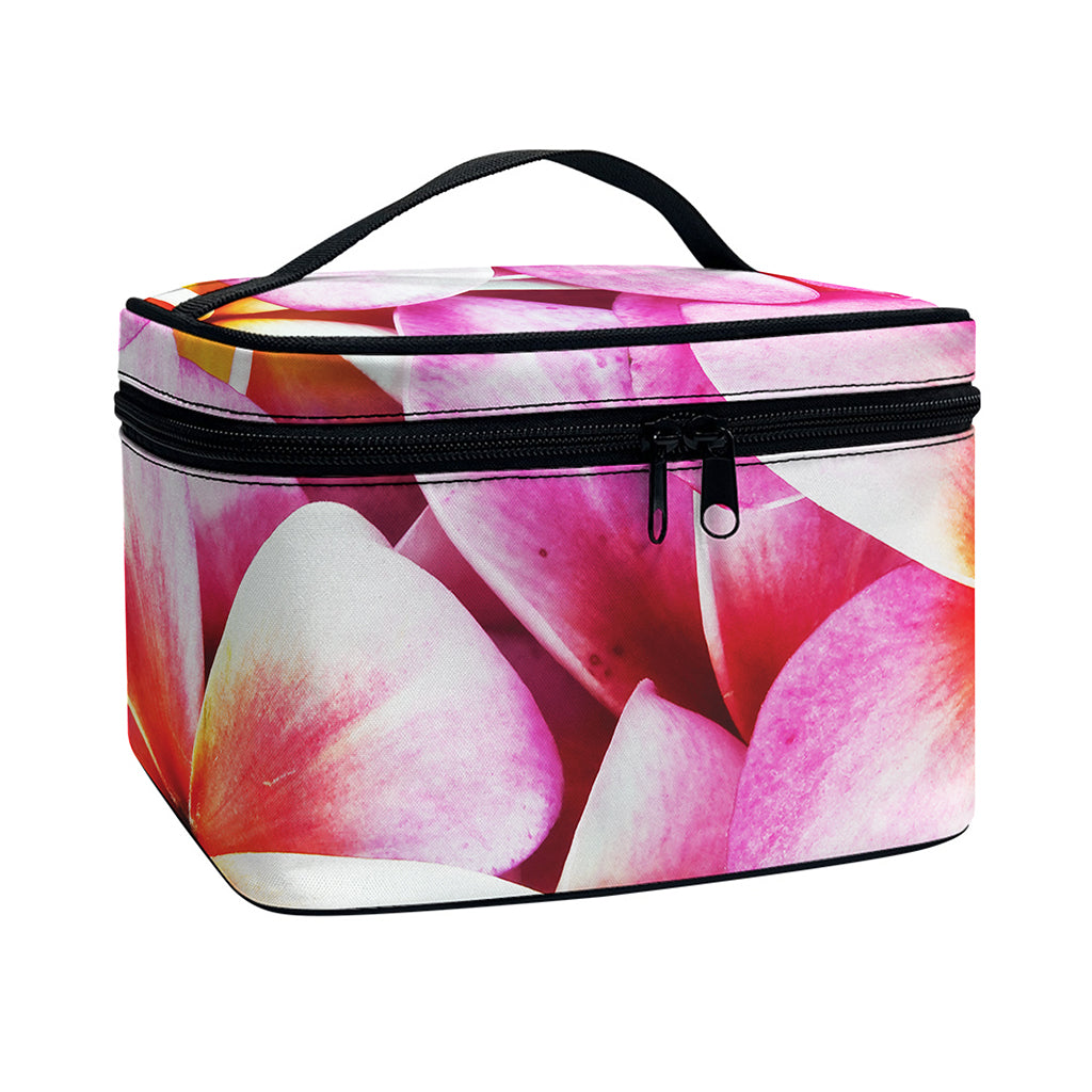 Pink Frangipani Flower Print Travel Makeup Bag