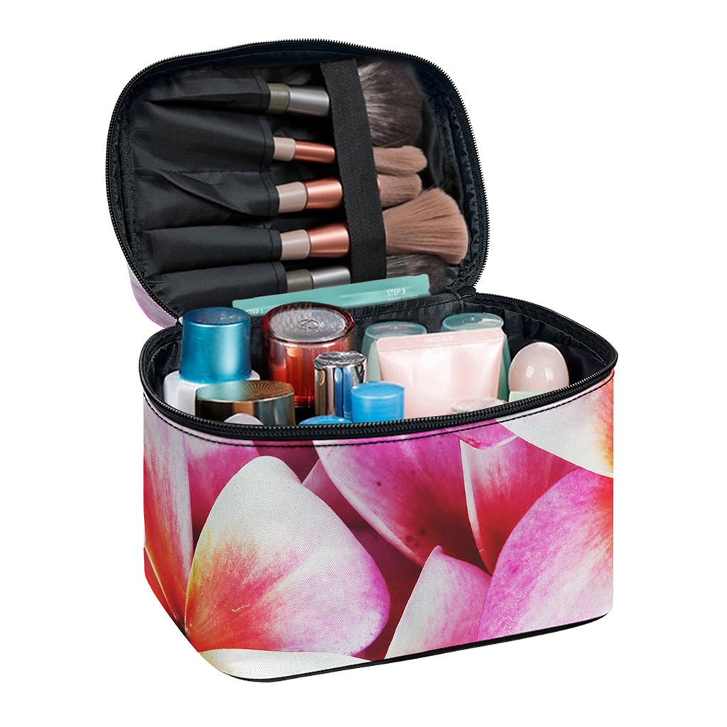 Pink Frangipani Flower Print Travel Makeup Bag