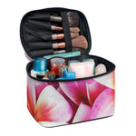 Pink Frangipani Flower Print Travel Makeup Bag