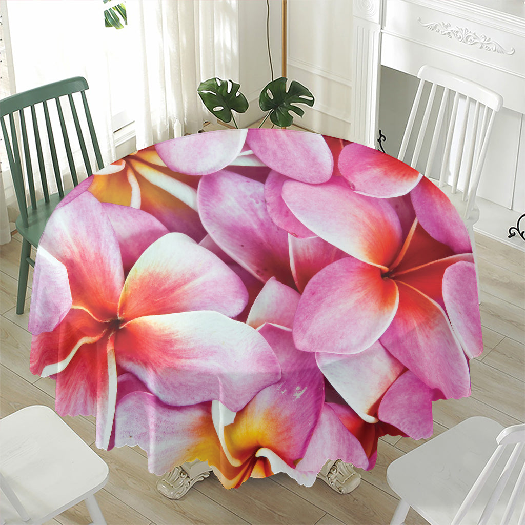 Pink Frangipani Flower Print Waterproof Round Tablecloth