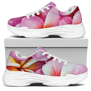 Pink Frangipani Flower Print White Chunky Shoes