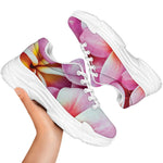 Pink Frangipani Flower Print White Chunky Shoes