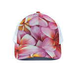 Pink Frangipani Flower Print White Mesh Trucker Cap