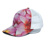 Pink Frangipani Flower Print White Mesh Trucker Cap