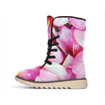 Pink Frangipani Flower Print Winter Boots