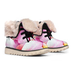 Pink Frangipani Flower Print Winter Boots