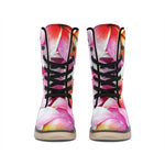 Pink Frangipani Flower Print Winter Boots