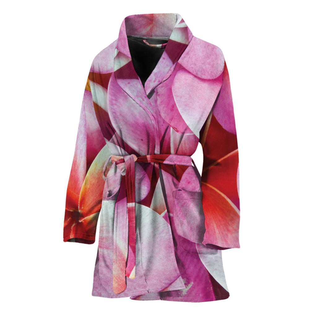 Pink Frangipani Flower Print Women's Bathrobe