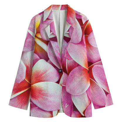 Pink Frangipani Flower Print Women's Blazer