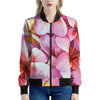 Pink Frangipani Flower Print Women's Bomber Jacket