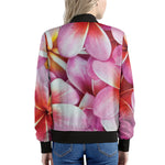 Pink Frangipani Flower Print Women's Bomber Jacket