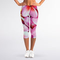 Pink Frangipani Flower Print Women's Capri Leggings
