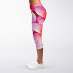 Pink Frangipani Flower Print Women's Capri Leggings