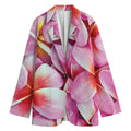 Pink Frangipani Flower Print Women's Cotton Blazer
