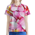 Pink Frangipani Flower Print Women's Polo Shirt