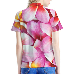 Pink Frangipani Flower Print Women's Polo Shirt