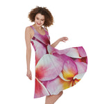 Pink Frangipani Flower Print Women's Sleeveless Dress