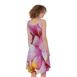 Pink Frangipani Flower Print Women's Sleeveless Dress