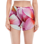 Pink Frangipani Flower Print Women's Split Running Shorts