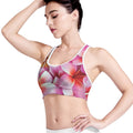 Pink Frangipani Flower Print Women's Sports Bra