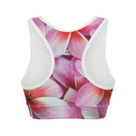 Pink Frangipani Flower Print Women's Sports Bra