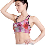 Pink Frangipani Flower Print Women's Sports Bra