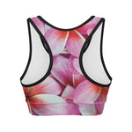 Pink Frangipani Flower Print Women's Sports Bra