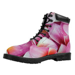 Pink Frangipani Flower Print Work Boots