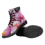 Pink Frangipani Flower Print Work Boots