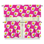 Pink Fried Eggs Pattern Print 3 Piece Kitchen Curtains