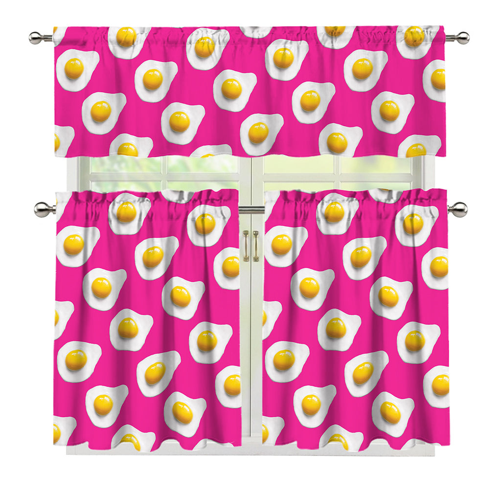 Pink Fried Eggs Pattern Print 3 Piece Kitchen Curtains