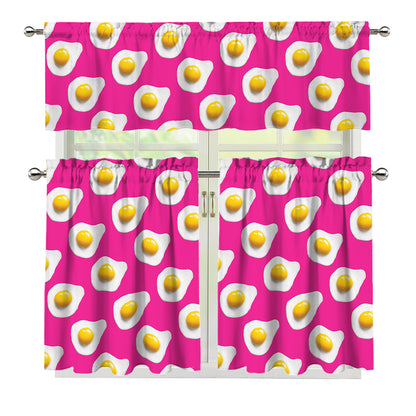 Pink Fried Eggs Pattern Print 3 Piece Kitchen Curtains