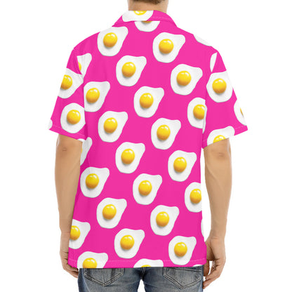 Pink Fried Eggs Pattern Print Aloha Shirt