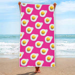 Pink Fried Eggs Pattern Print Beach Towel