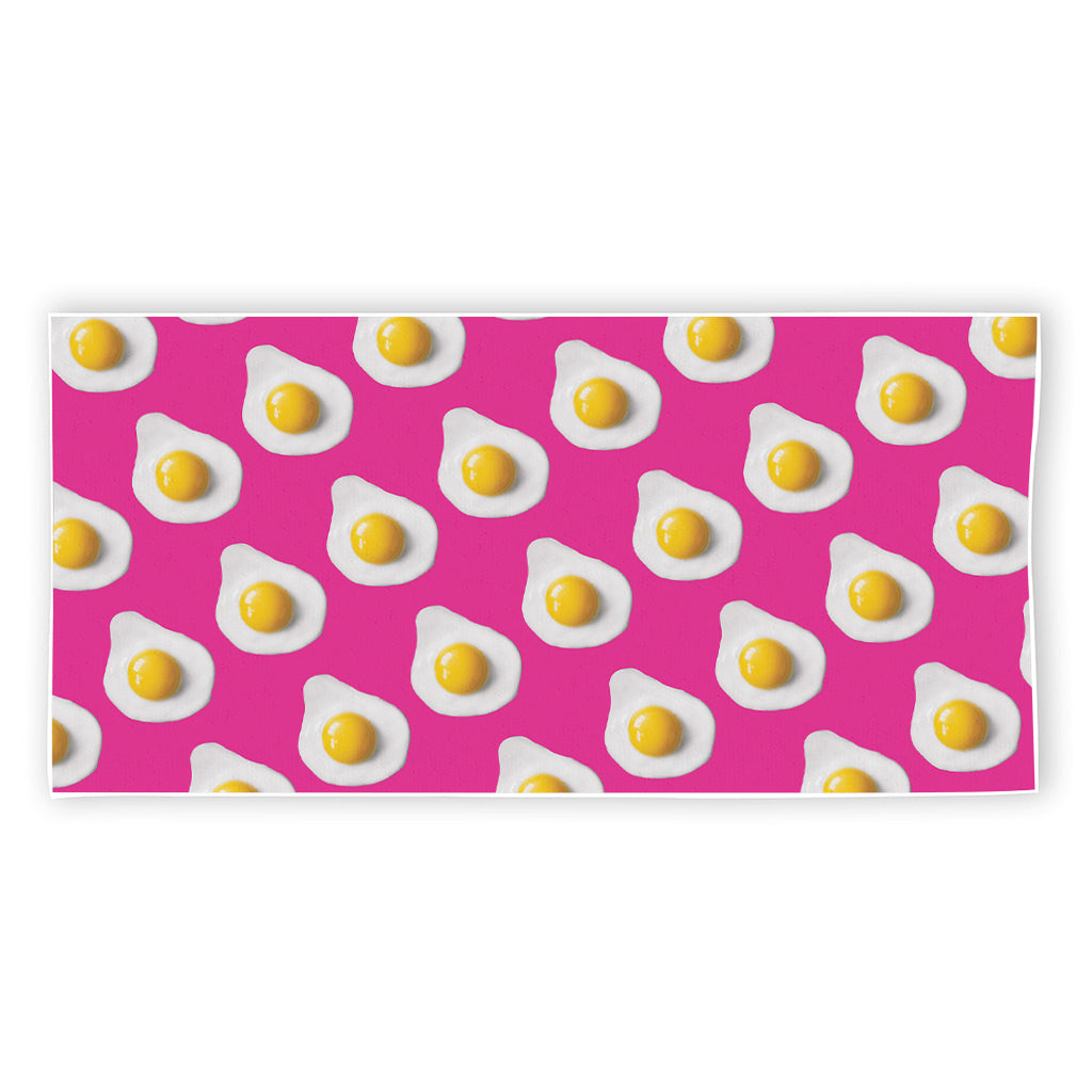 Pink Fried Eggs Pattern Print Beach Towel