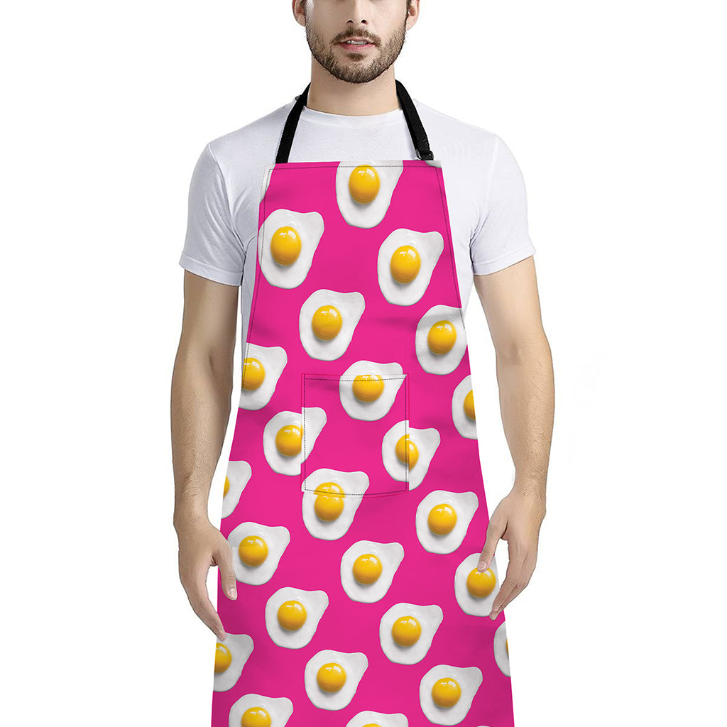Pink Fried Eggs Pattern Print Bib Apron With Pocket