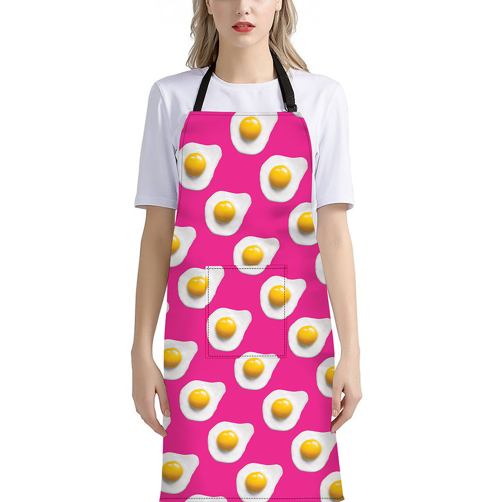 Pink Fried Eggs Pattern Print Bib Apron With Pocket