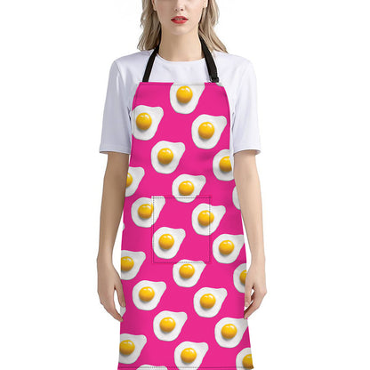 Pink Fried Eggs Pattern Print Bib Apron With Pocket