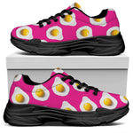 Pink Fried Eggs Pattern Print Black Chunky Shoes