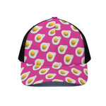 Pink Fried Eggs Pattern Print Black Mesh Trucker Cap