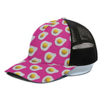 Pink Fried Eggs Pattern Print Black Mesh Trucker Cap