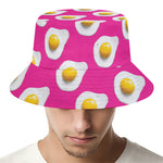 Pink Fried Eggs Pattern Print Bucket Hat