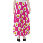 Pink Fried Eggs Pattern Print Chiffon Maxi Skirt