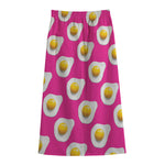 Pink Fried Eggs Pattern Print Cotton Front Slit Maxi Skirt